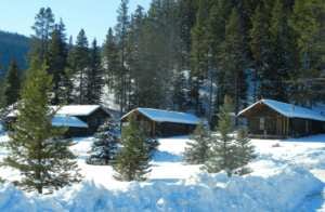 Snow covered cabins